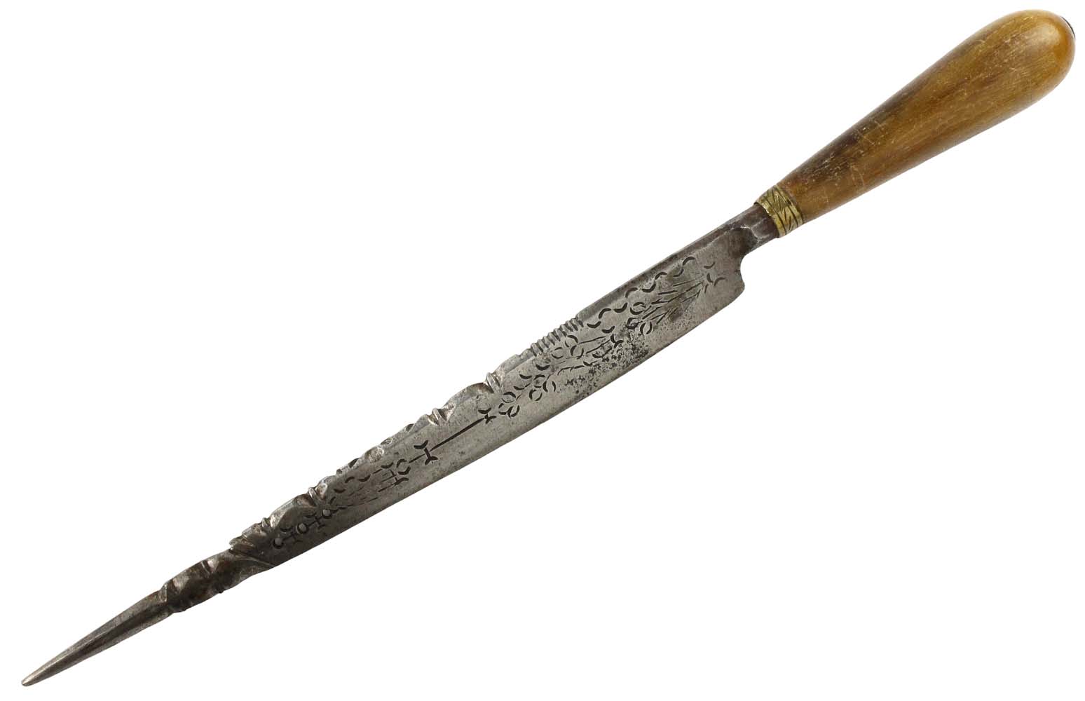 Vicious 18th C. European Thrusting Dagger with Armor Piercing Blade & Nice Horn Grip. Possibly Used in American Revolution.