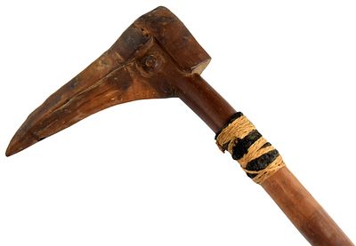 ANTIQUE 19TH C. NEW CALEDONIA KANAK BIRD BEAK MACE CLUB. Antique New Caledonian Kanak bird-beak 