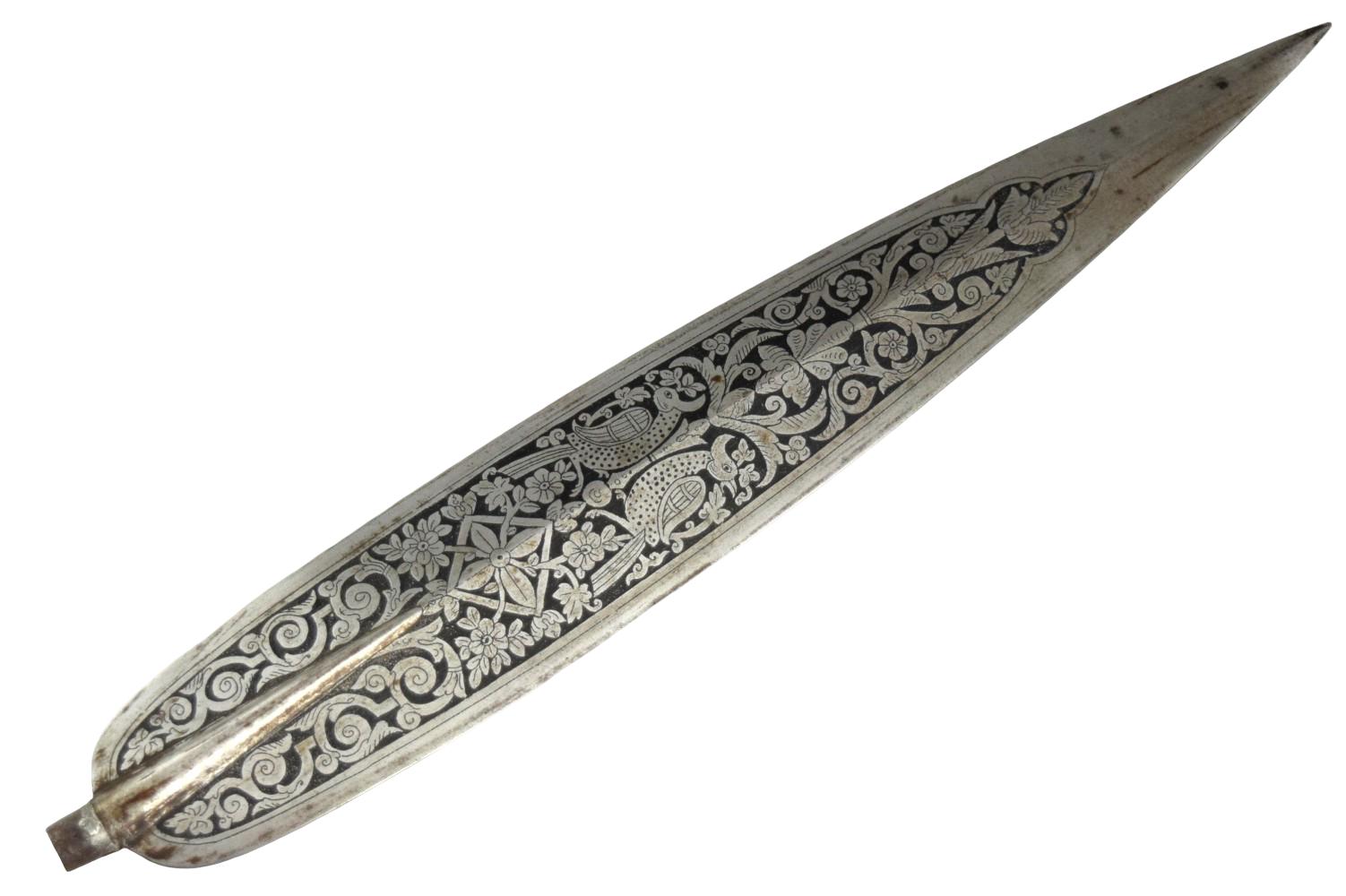 Rare Antique Burmese Silver-Inlaid Spearhead, late 19th Century