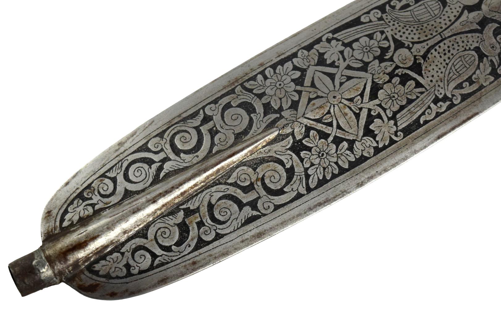 Rare Antique Burmese Silver-Inlaid Spearhead, late 19th Century