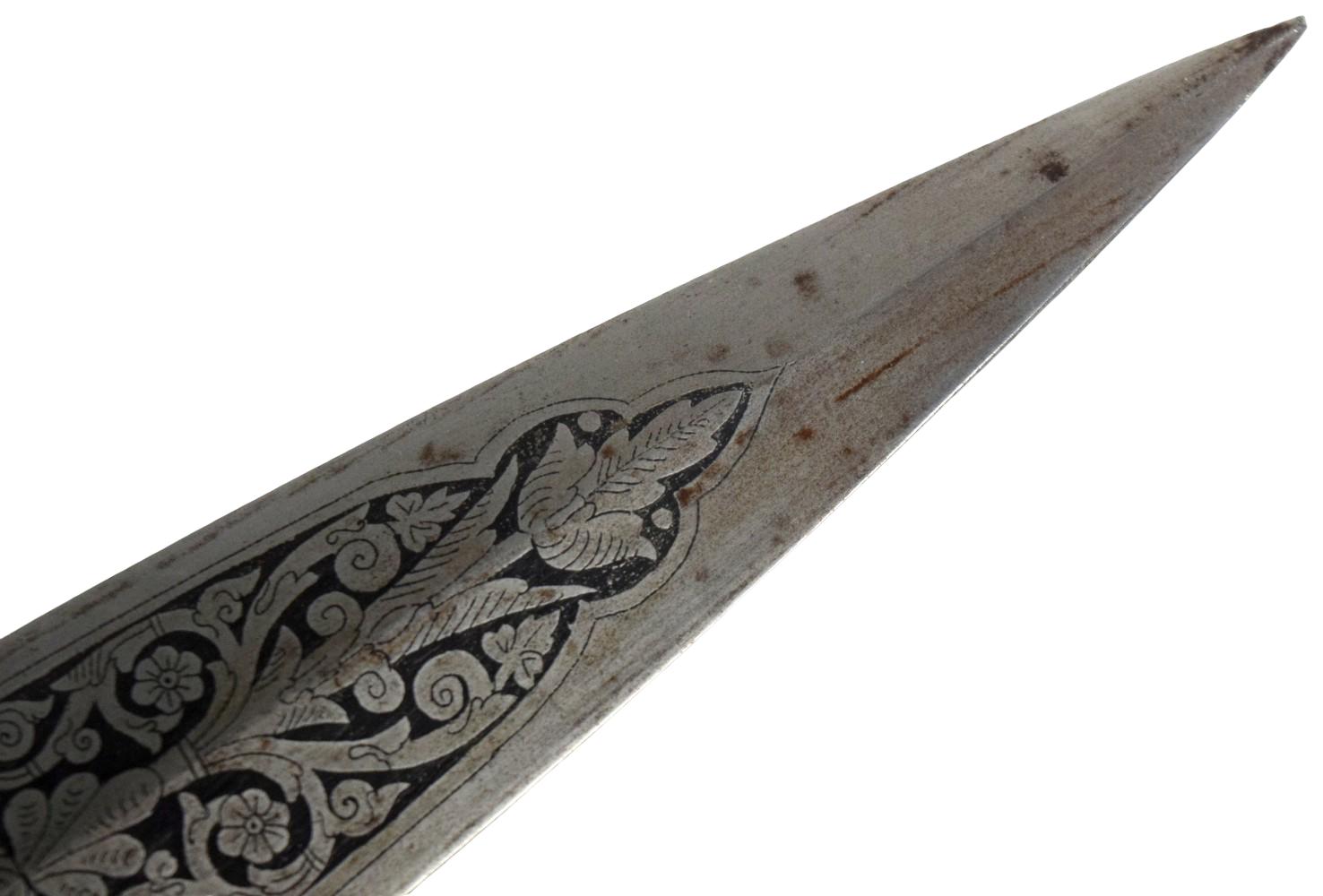 Rare Antique Burmese Silver-Inlaid Spearhead, late 19th Century