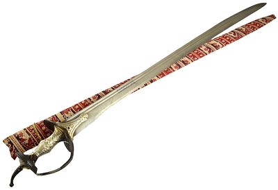 Fine 18th&acirc;Early 19th Century Indian Firangi Sword with Wootz Steel Blade, Silver & Gold 