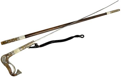 Rare 19th Century South Asian Sword Cane with Elephant-Head Hilt, Silver-Mounted Grip. A highly 