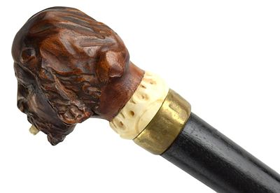 Antique Hand Carved Man's Head Walking Cane. A 19th century walking stick or cane, the pommel 