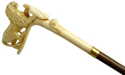 Lion Walking Stick c.1885-Custom Carved Lion. Antique cane / walking stick with carved lion 