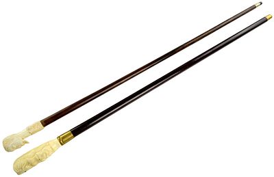 Pair Antique Carved Handles Walking Canes Sticks. Pair antique carved handles walking 