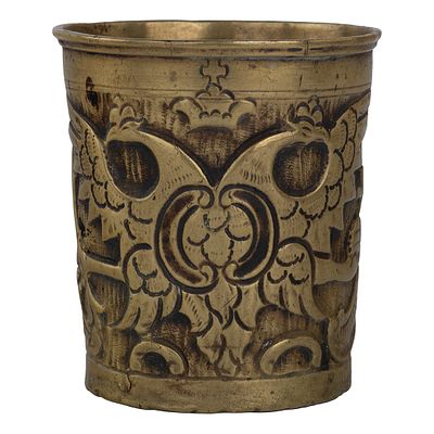 Латунный стакан. Урал. Демидовские мастерские, Суксунский завод. 1760-е гг. 
Латунь; ковка, 