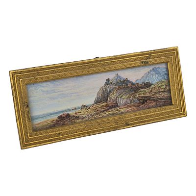 Акварель. Вид Крыма, в бронзовой золоченой рамке &laquo;Вид разрушенной генуэзской крепости в Судаке&raquo;. 