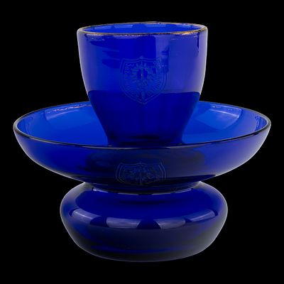 Императорский стеклянный завод. Полоскательница тромплей со стопой кобальтового стекла из 