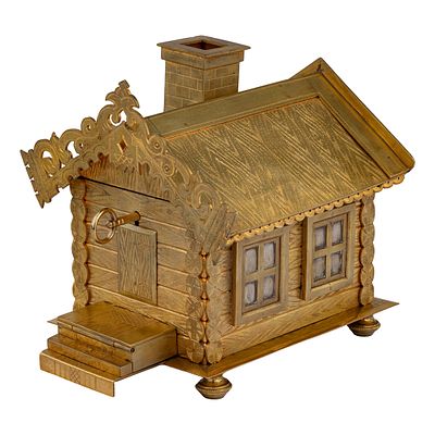 Шкатулка в русском стиле в виде избушки. Российская империя, конец XIX в. 
Бронза, чеканка 