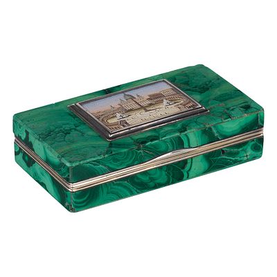 Малахитовая шкатулка с мозаикой &laquo;Площадь Св. Петра в Риме&raquo;. Москва, мастер Леонид Пяновский 