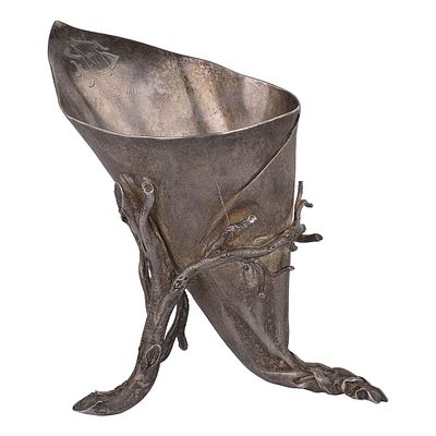 Серебряная ваза-тромплей в виде кулька в ветках. Санкт-Петербург, фирма братьев Грачевых, мастер 