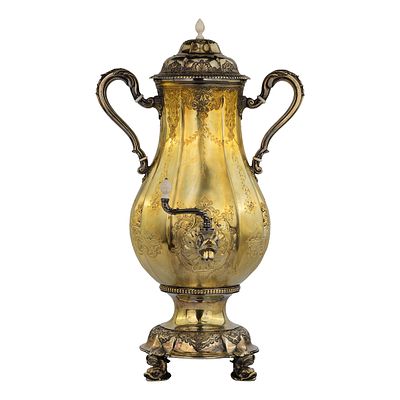 Редкий предмет сервировки стола &laquo;Винный фонтан&raquo;. Москва, фирма Губкиных, 1864 г. 
Серебро, литье 