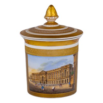 Кружка с изображением Сената и Синода. Санкт-Петербург, завод Батенина, 1830-е гг. 
Фарфор 