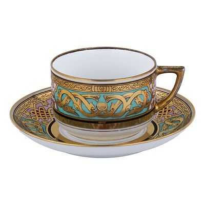 Чайная пара в неорусском стиле. Российская империя, Вербилки, 1891–1917. Товарищество М. С. 