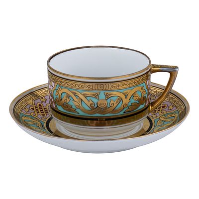 Чайная пара в неорусском стиле. Российская империя, Вербилки, 1891–1917. Товарищество М. С. 