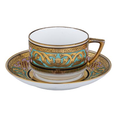 Чайная пара в неорусском стиле. Российская империя, Вербилки, 1891–1917. Товарищество М. С. 