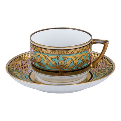 Чайная пара в неорусском стиле. Российская империя, Вербилки, 1891–1917. Товарищество М. С. 