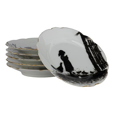 ИФЗ. Комплект блюдец &laquo;Силуэты&raquo; (6 шт) по мотивам иллюстраций &laquo;Из деревенских воспоминаний&raquo; 