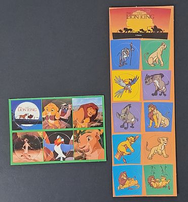 אספנות פוגים: 2 גליונות לא חתוכים מהסרט "מלך האריות" דיסני. בגליון אחד 10 פוגים ובשני 6 פוגים
2