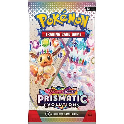 מעטפת פוקימון (pok&eacute;mon) אחת סגורה מהסט Prismatic Evolutions . מעטפה 1 סגורה המכילה 10 קלפים מתוך 