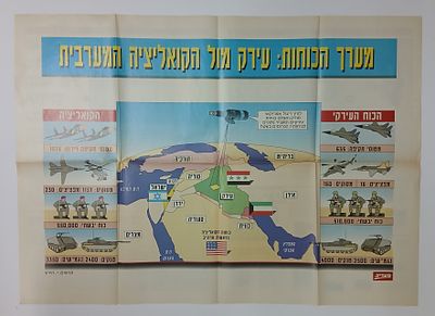 אספנות כרזות מתוך כתבי עת ועיתונים: כרזת אמצע מתוך עיתון מעריב שמציגה את מערך הכוחות הצבאי 
