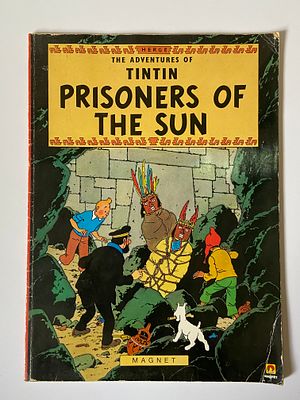 קומיקס באנגלית - טינטין: Prisoners of the Sun מאת Herg&eacute; - מהדורת Magnet, הדפסה משנת 1988 
אלבום 