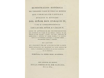 1805. LIBRO. (NUMISMÁTICA). SAEZ, FRAY LICINIANO:. 