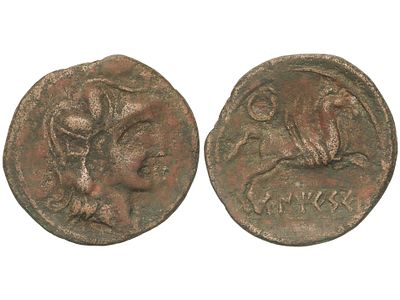 MONEDAS HISPÁNICAS. As. 130-90 a.C. UNTICESCEN 