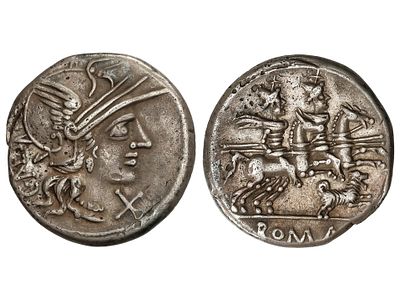 REP&Uacute;BLICA ROMANA. Denario. 146 a.C. ANTESTIA. 