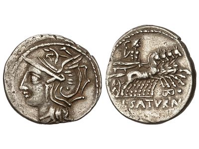 REP&Uacute;BLICA ROMANA. Denario. 104 a.C. APPULEIA. 