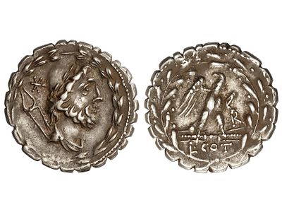 REP&Uacute;BLICA ROMANA. Denario. 105 a.C. AURELIA. 