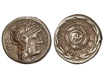 REP&Uacute;BLICA ROMANA. Denario. 127 a.C. CAECILIA. 