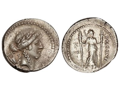 REP&Uacute;BLICA ROMANA. Denario. 42 a.C. CLAUDIA. 