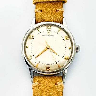 Zegarek męski Eterna-Matic 35 mm. Zegarek stalowy, automatyczny Cal. 1254 UC. Numery na deklu: 