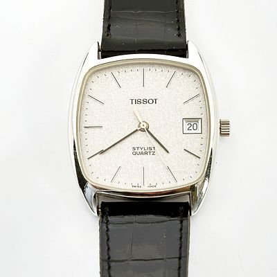 Zegarek męski Tissot Stylist Quartz 32 mm. Zegarek stalowy, kwarcowy, z datownikiem. Skórzany 