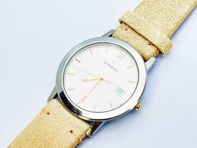 Zegarek męski/unisex Eterna 1856 34 mm. Zegarek stalowy, kwarcowy, z datownikiem. Numer na 