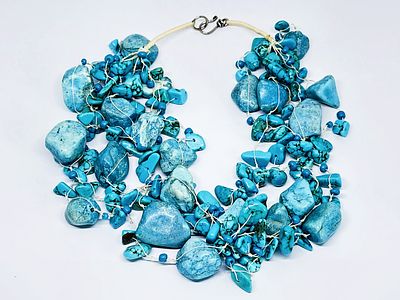 Naszyjnik poczwórny z Turkusu. Zapięcie Srebro 925. Długość 40 cm. Stan wizualny bardzo dobry 