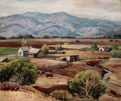 John Earle Coolidge (1882-1947) - JOHN COOLIDGE WPA OIL WITH CALIFORNIA INTERNMENT LABEL. John 