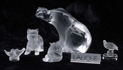 A LALIQUE CRYSTAL POLAR BEAR AND OTHER ANIMAL FIGURES. Late 20th Century The collection of five 