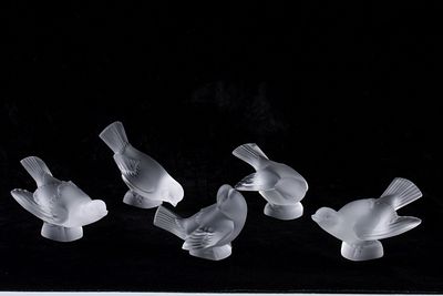 FIVE LALIQUE FRENCH CRYSTAL LOVE BIRD FIGURES. Late 20th Century The collection is offered as 
