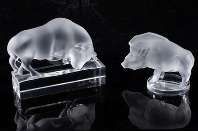 TWO LALIQUE FRENCH CRYSTAL FIGURAL ANIMAL PAPERWEIGHTS. Late 20th Century The high quality 