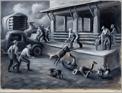 Frederick Emanuel Shane (Missouri / Kansas, 1906-1992) - FRED SHANE (1906-1992) 1938 GRISAILLE OIL 