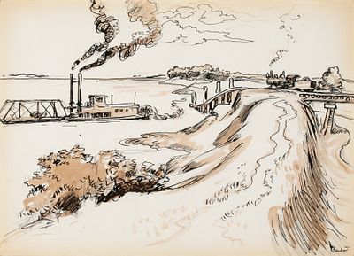 Thomas Hart Benton (1889-1975) - THOMAS HART BENTON (1889-1975) EXHIBITED 1928 INK WASH. Thomas 