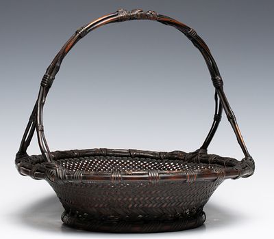 CHIKUBOSAI JAPANESE BAMBOO IKEBANA BASKET, ADAIR ESTATE. The dense twill weave transitions to 