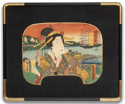 UTAGAWA KUNISADA AND UTAGAWA HIROSHIGE WOODBLOCK PRINT. View of Yokohama in Musashi Province 