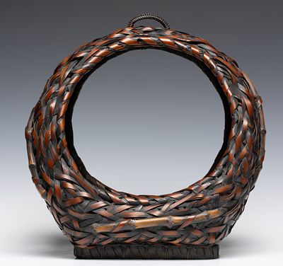 SIGNED JAPANESE BAMBOO IKEBANA BASKET, ADAIR ESTATE. An outstanding 'Full Moon' basket finely 