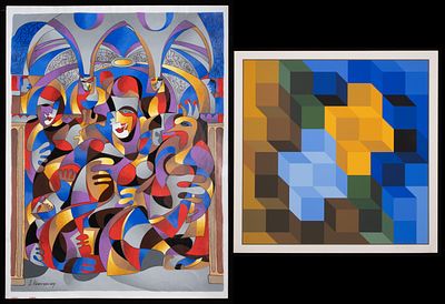 KRASNYANSKY AND VASARELY PENCIL SIGNED SERIGRAPHS. 1. Anatole Krasnyansky (1930-2023), Trio in 