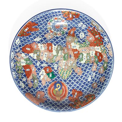 A RARE 19C ARITA 24-INCH MAP OF JAPAN PORCELAIN CHARGER. The large-scale porcelain display 