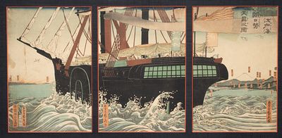 Utagawa Sadahide (1807-1879) - UTAGAWA SADAHIDE 19TH C. JAPANESE WOODBLOCK TRIPTYCH. Utagawa 